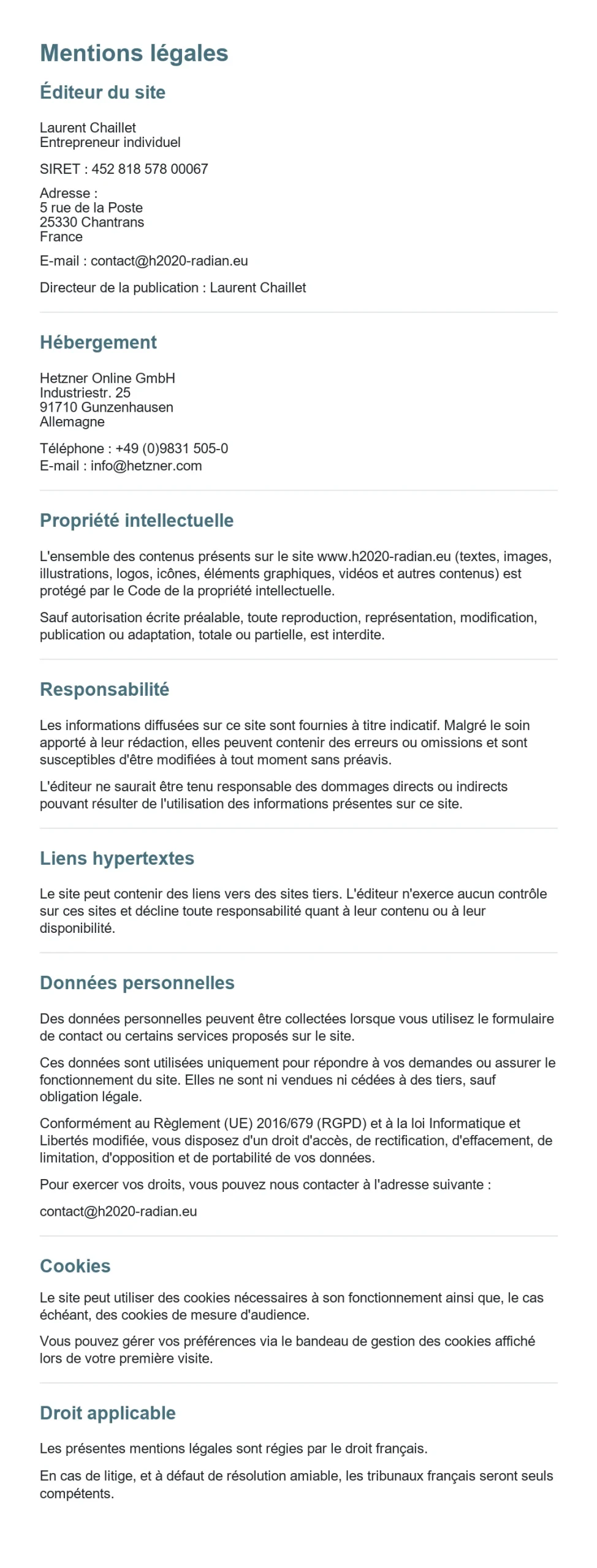 Mentions légales Horizon Lab